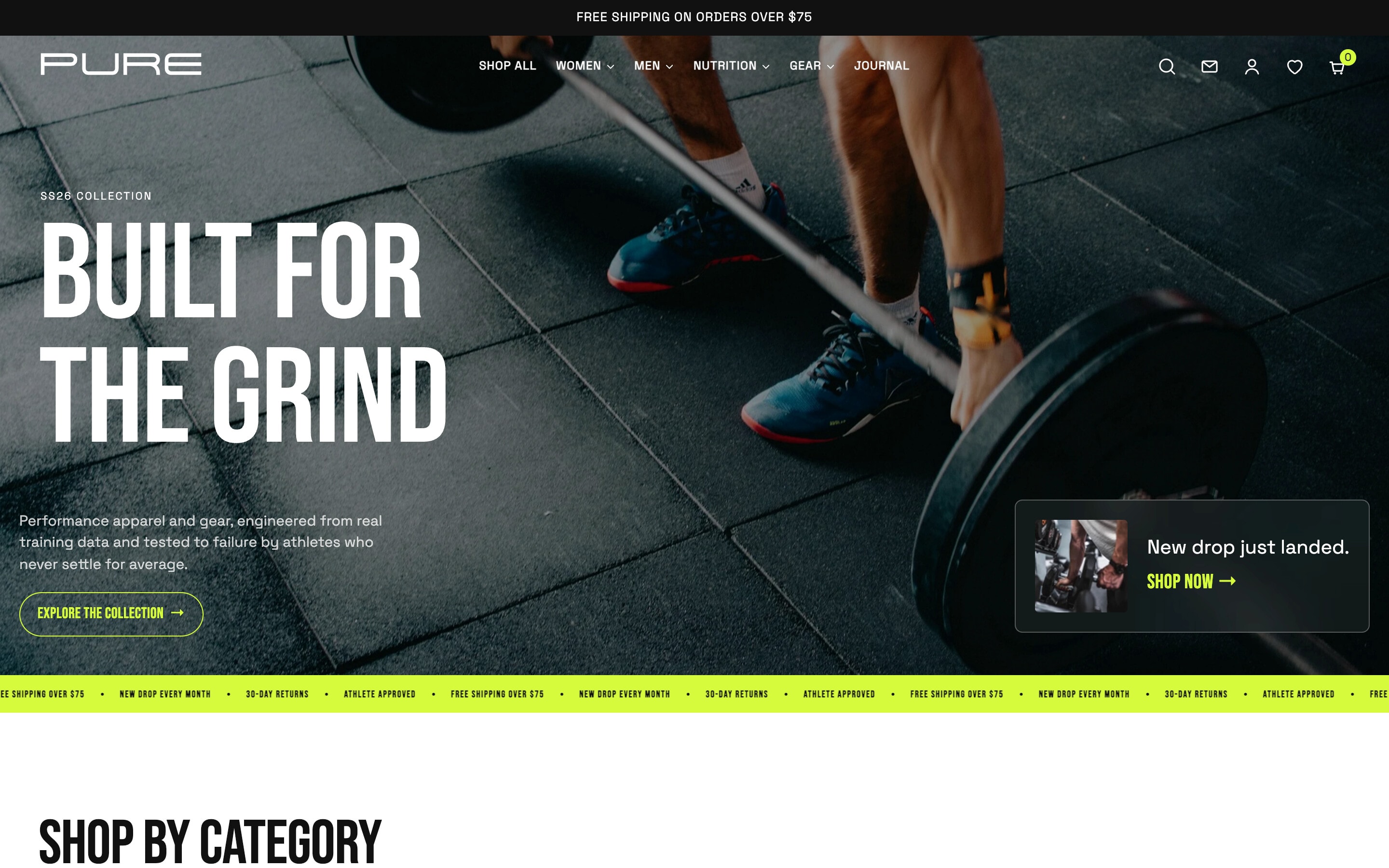Homepage of the IRON Shopify theme on the PURE demo store