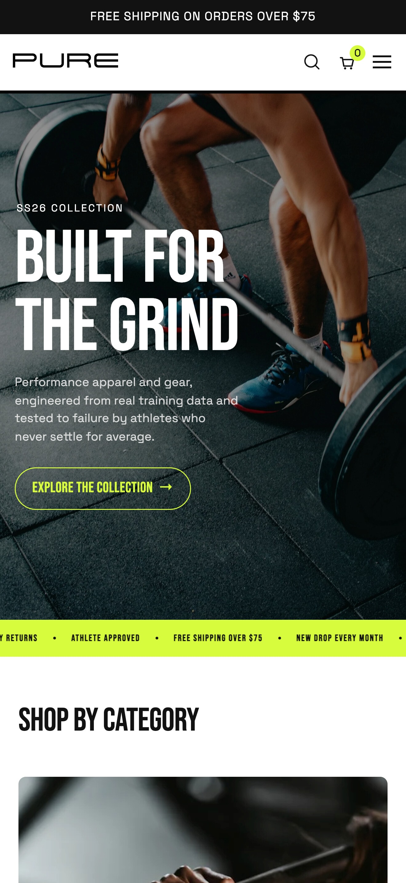 Homepage of the IRON Shopify theme on the PURE demo store